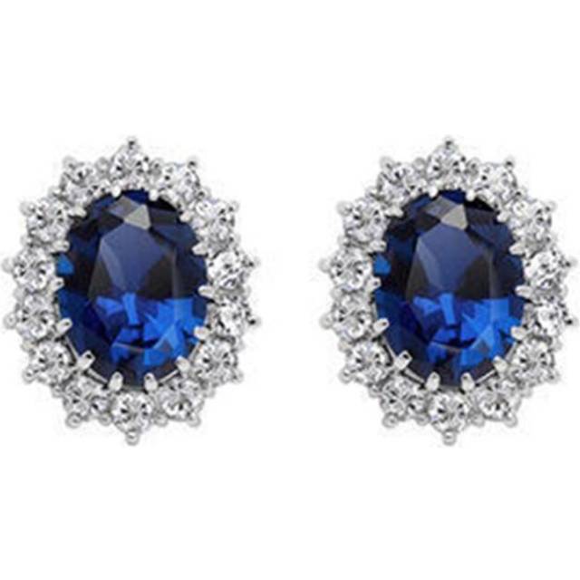 (Earrings) Bridal Fashion Jewelry Sets For Women Blue Full Crystal Flower Pendant Necklace Earring Set