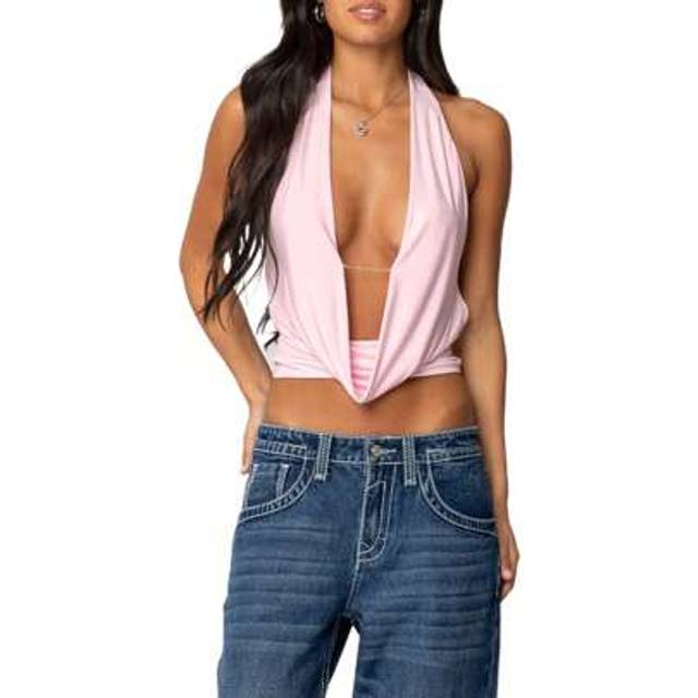 SHEIN Women&#39;s Halter Neck Cami Tops Sleeveless Open Back Deep V Neck Slim Fit Tank Tops