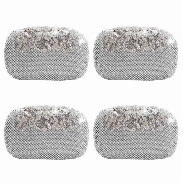 4X Unique Clasp Silver Diamante Crystal Diamond Evening Bag Clutch Purse Bridal Prom