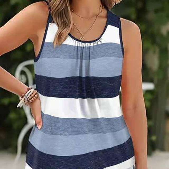 SHEIN Plus Size Summer Holiday Casual Color Block Striped Tank Top