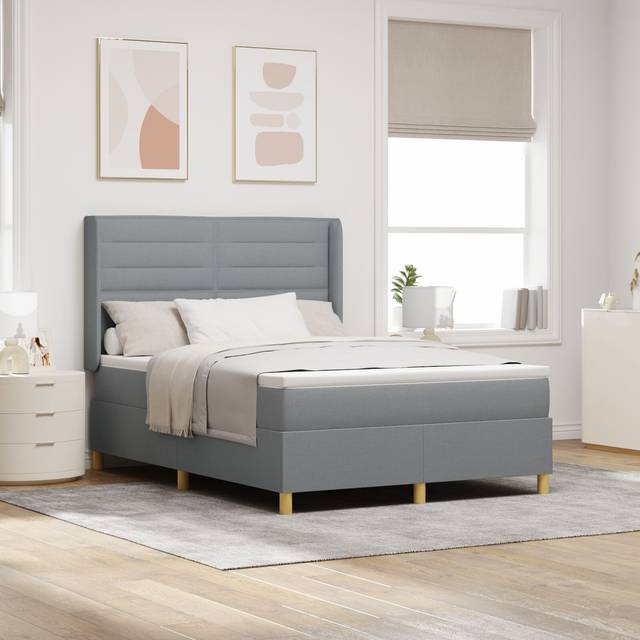 Box Spring Seng med Madras Lysegrå 140x190 cm Stof