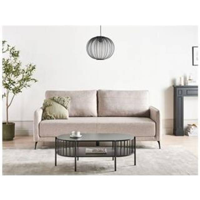 Beliani - Minimalist Fabric Sofa 3 Seater Sleeper Function Bed Light Brown Polyester Metal Legs Heming