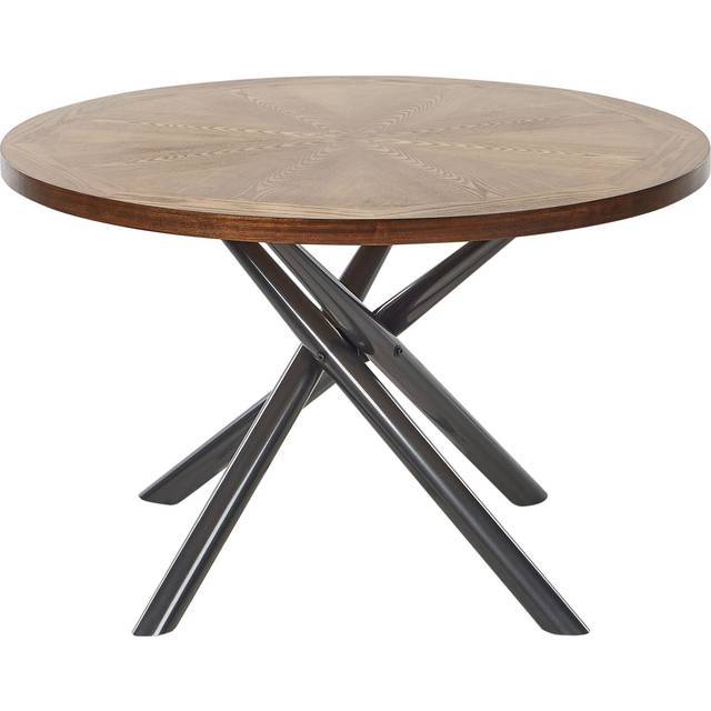 Beliani - Modern Dining Table Round mdf Top Crossed Metal Grey Legs 4-6 People ⌀ 120 cm Dark Wood Lorenzo