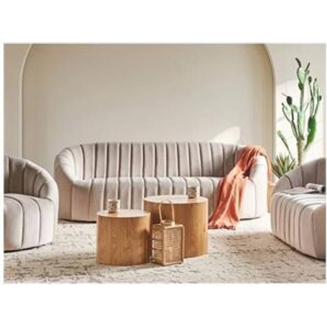 Beliani - 3 Seater Velvet Sofa Tufted Seat Low Back Tuxedo Beige Malung