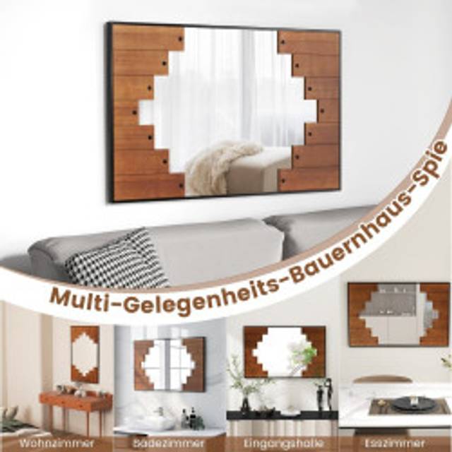 Rektangulär spegel med träram 60 x 95 cm rustik väggspegel med tvåvägskrokar