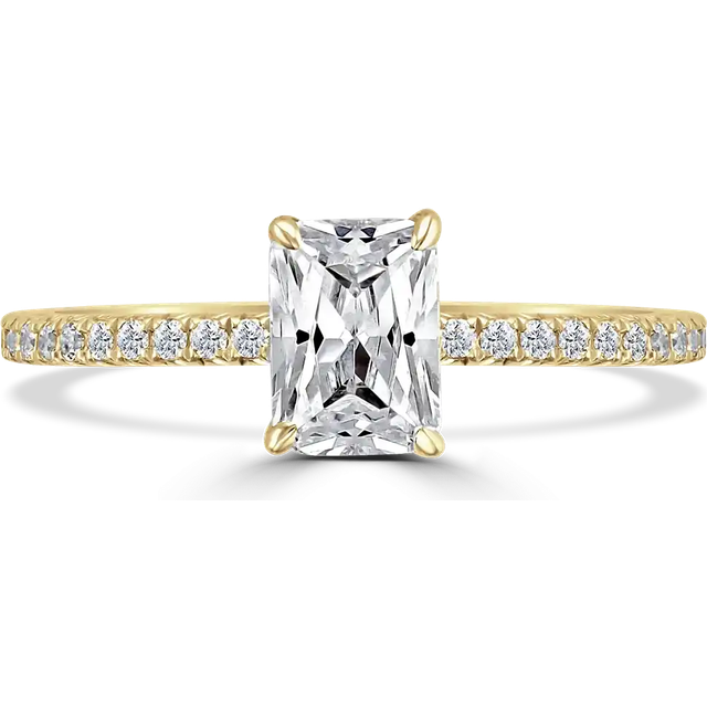 18ct Yellow Gold 1ct Radiant Cut Laboratory Grown Diamond Solitaire With Diamond Shoulders - R