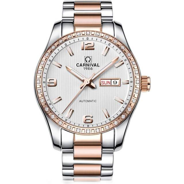 men Self Winding Mechanical Two Tone Stainless Steel Waterproof Watch