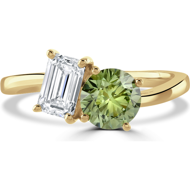 18ct yellow gold 'Toi et Moi' laboratory grown diamond 1.8ct ring in white and green - J