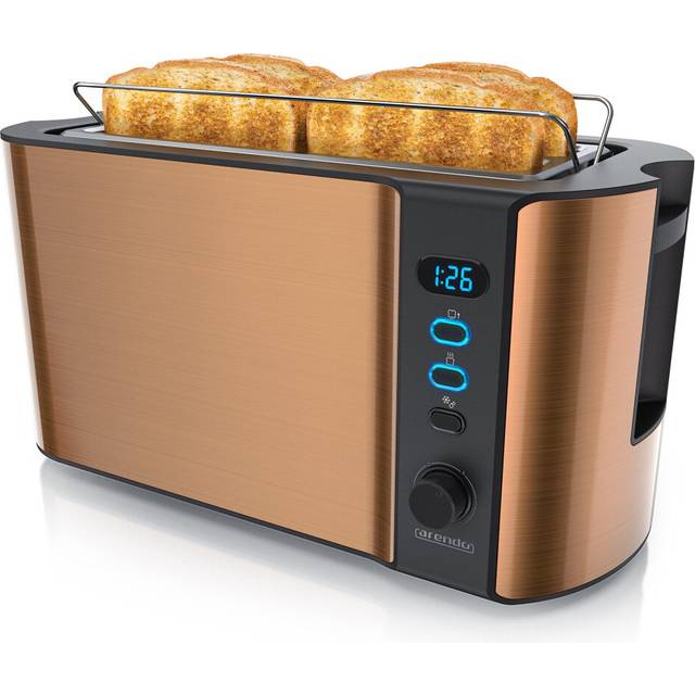 arendo - Frukost 4 slice long slot toaster - double wall housing ? with warming rack ? 6 browning settings ? auto bread centring ? reheat defrost