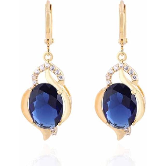 Exquisite gold-plated colorful inlaid zircon pendant earrings for women blue 1 piece