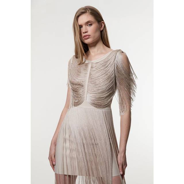 Maxi Draped Fringe Knitted Mini Dress - Silver