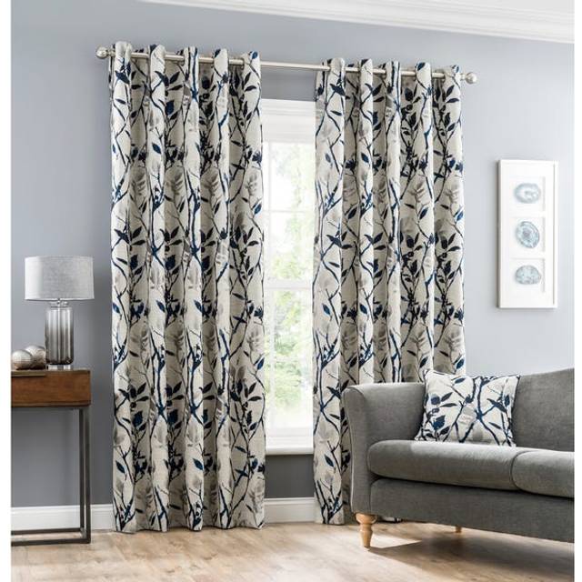 Zen Jacquard Eyelet Curtains - Blue