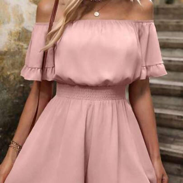 SHEIN Women Off Shoulder Solid Color Jumpsuit, Minimalist & Fashionable, Suitable For Summer