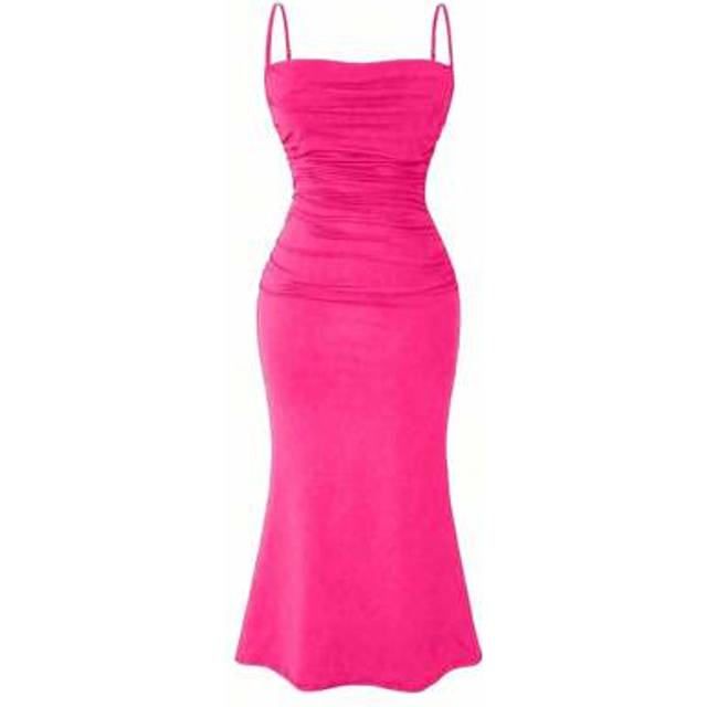 SHEIN Plus Size Solid Color Ruched Bodycon Cami Dress, Suitable For Summer