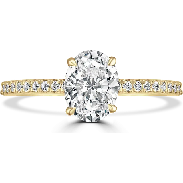 18ct Yellow Gold 1.5ct Oval Cut Laboratory Grown Diamond Solitaire With Diamond Shoulders - S