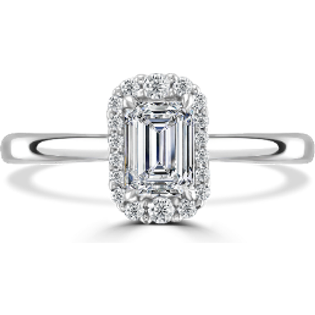 Platinum 1.5ct Emerald Cut Lab Grown Diamond Ring With Graduated Halo - R