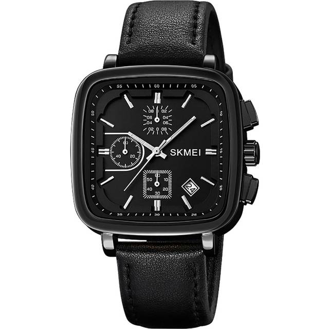 Square Chronograph Date Waterproof Leather Strap Wristwatch