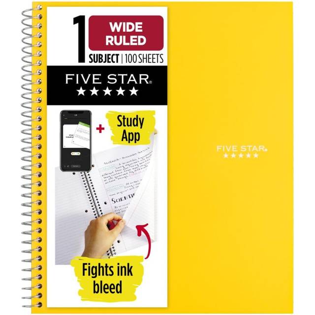 "Five Star Spiral Notebook Plus Study App  1 Subject  Wide Ruled Paper  100 Sheets  8"""""""" x 10-1/2""""""""  Harvest Yellow (73445)"