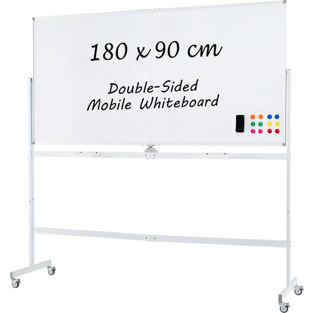 Rolling Whiteboard on Wheels Double-Sided Magnetic Whiteboard 180x90CM