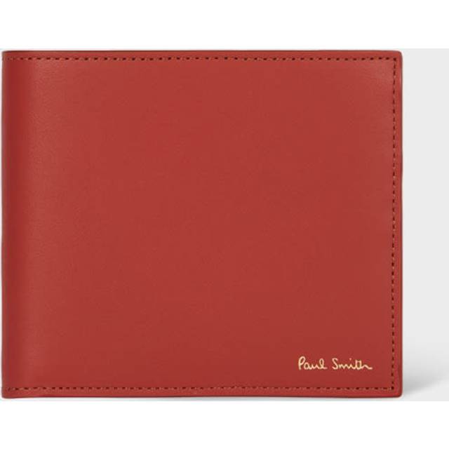 Paul Smith Brick Red Leather 'Signature Stripe' Interior Billfold Wallet - One Size