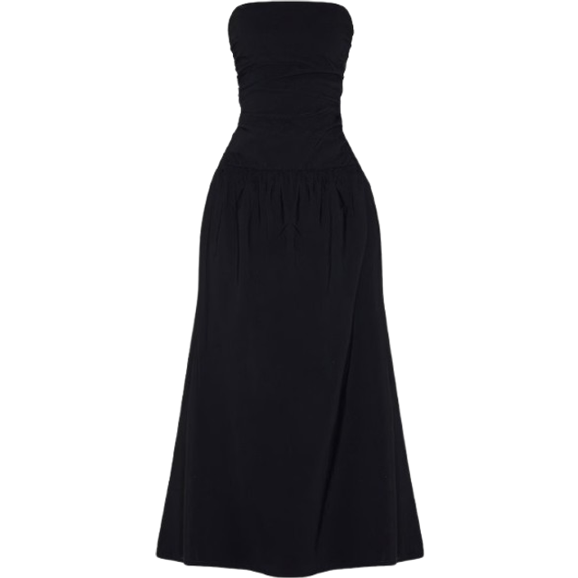 Black Stretch Woven Bandeau Ruched Maxi Dress, Black - 14