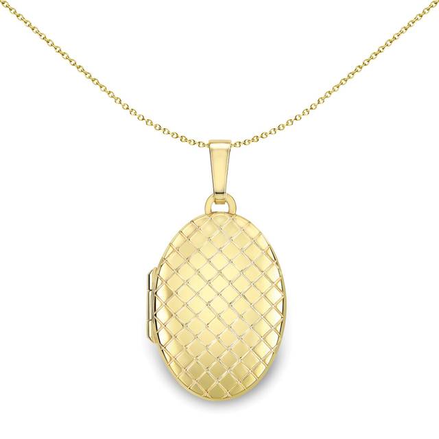 Jewelco London Ladies 9ct Yellow Gold Quilted Pattern Oval Locket Pendant 24mm - LKNR02240