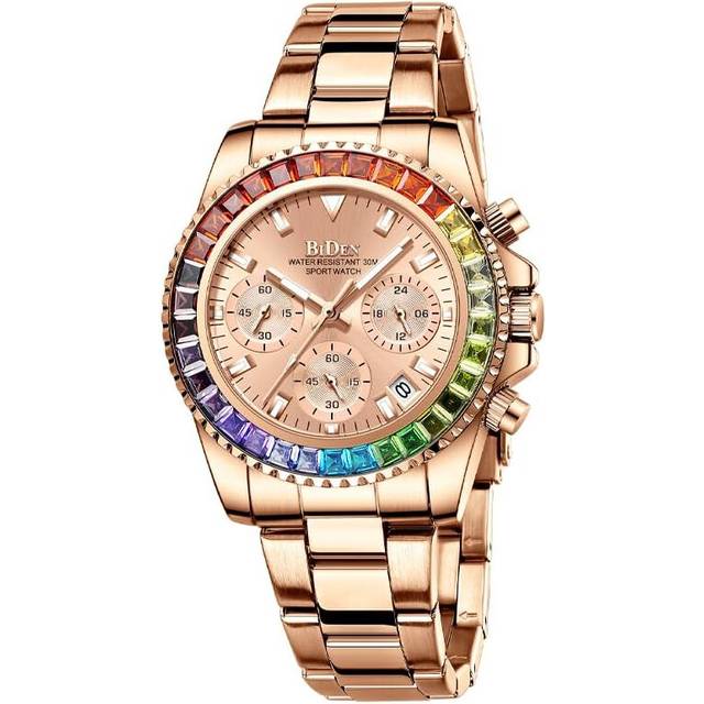 Women Crystal Diamond Iced Stainless Steel Waterproof Wristwatch