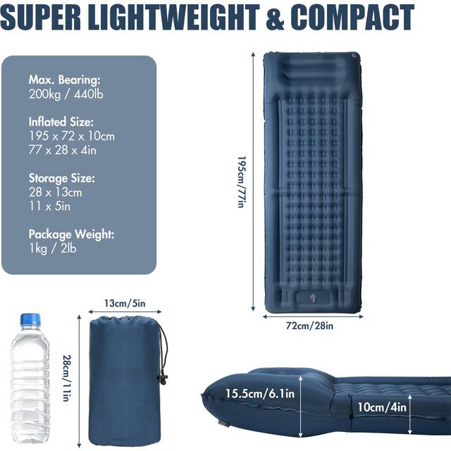 Inflatable Sleeping Pad Extra Thick 4 Inch Sleeping Pad Mat Air Mattress with Built-in Pump for blue