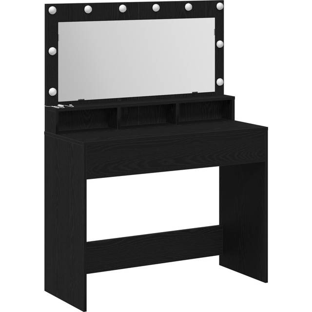Sminkbord med LED-lampor, Svart Ek, 100x41x135 cm