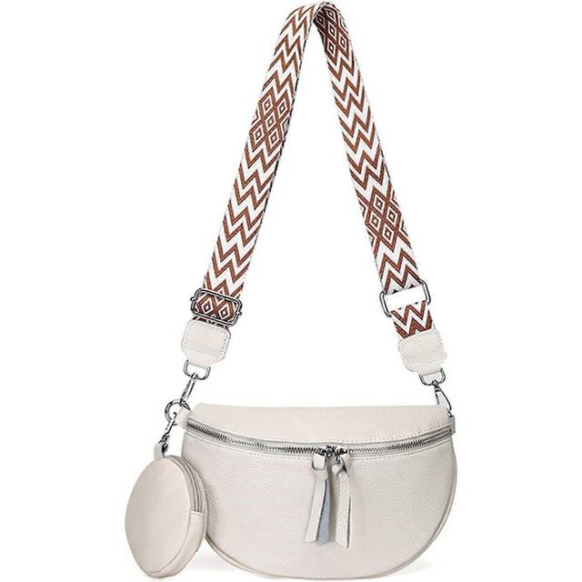 (White, One size) New Upgraded Crossbody Fanny Packs for Women Fashionable Travel Belt Bag Outdoor Faux Leather Waist Bag with Adjustable Strap