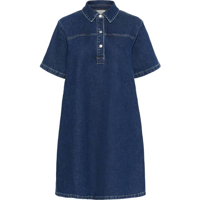 Kaffe, Klänning, Dam, S, Denim, Denim Klänning med Skjortkrage - blue (S)
