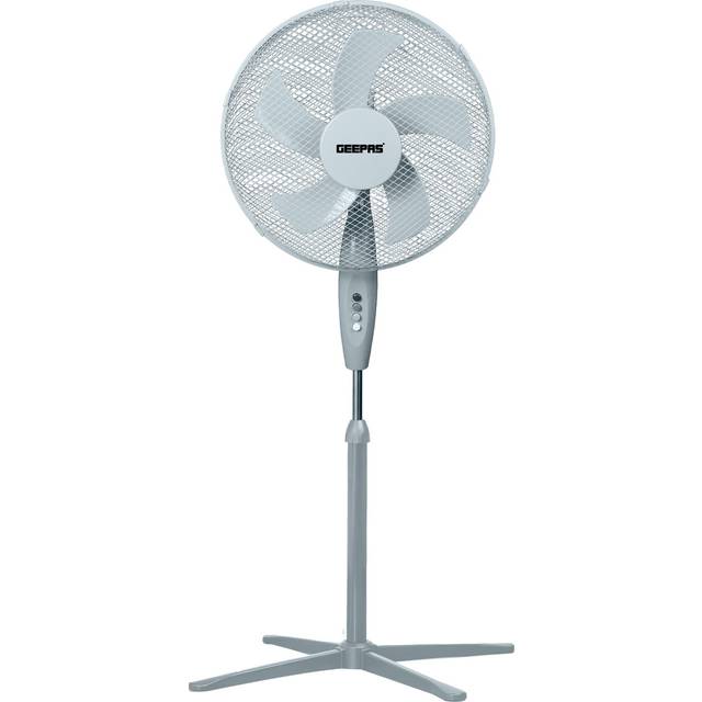 (Grey) GEEPAS 16-Inch Pedestal Free Standing Cooling Fan 3 Speeds 5 Blades 45W