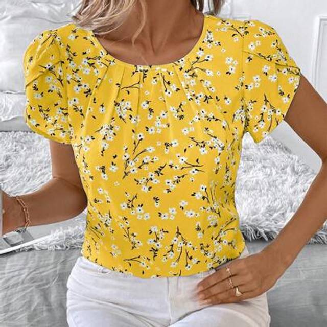 SHEIN Women&#39;s Casual Ditsy Floral Petal Sleeve Blouse, Summer