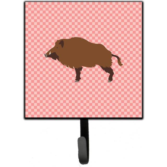 """""Caroline's Treasures Wild Boar Pig Pink Check Wall Hook  Small  Multicolor"""""