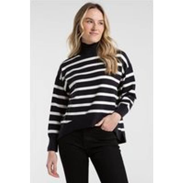 Oversized High Neck Striped Jumper - Navy - XS