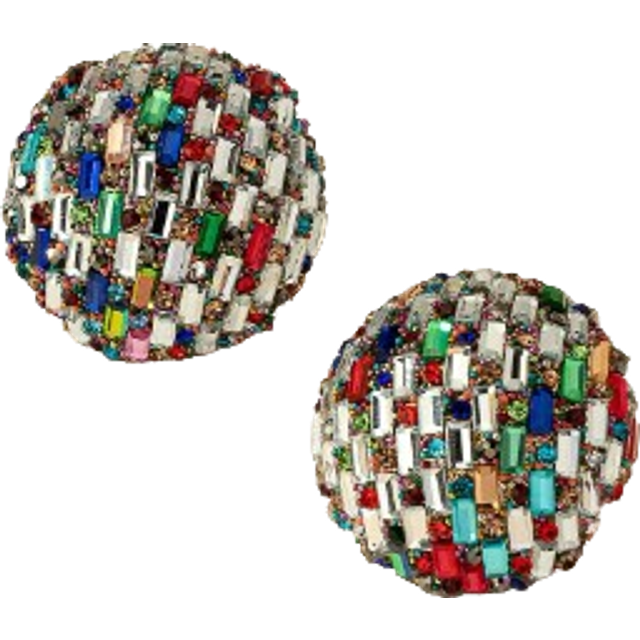 SHEIN 1pair European And American Style Round Crystal Round Earrings For Women, Exaggerated Ear Studs With Inlaid Rhinestone