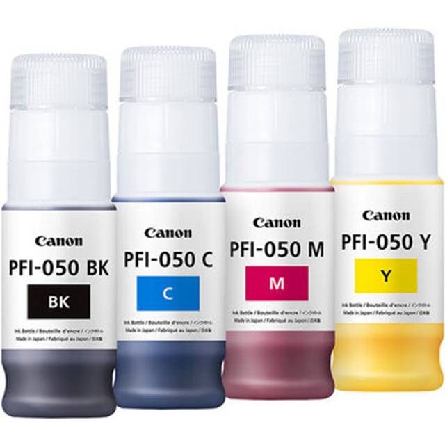 1 x Canon PFI-050BK Black and 1 x Colour Set PFI-050BK/C/M/Y Original Ink Bottles - Multipack