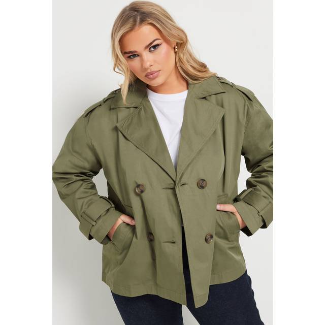Yours Curve Sage Green Short Trench Coat, Women's Curve & Plus Size, Yours - 22-24