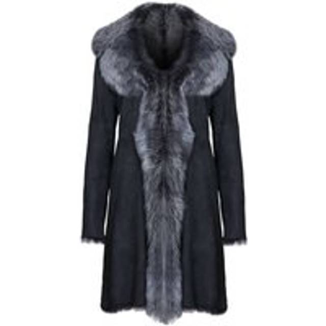 Womens Toscana Sheepskin Suede Trench Coat-Rochester - Black - 12