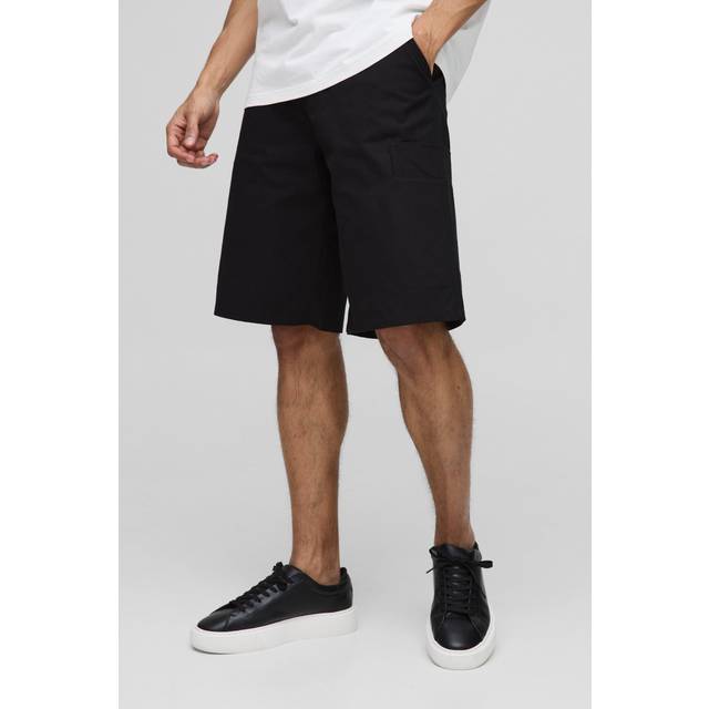 Mens Black Bermuda Canvas Cargo Shorts
