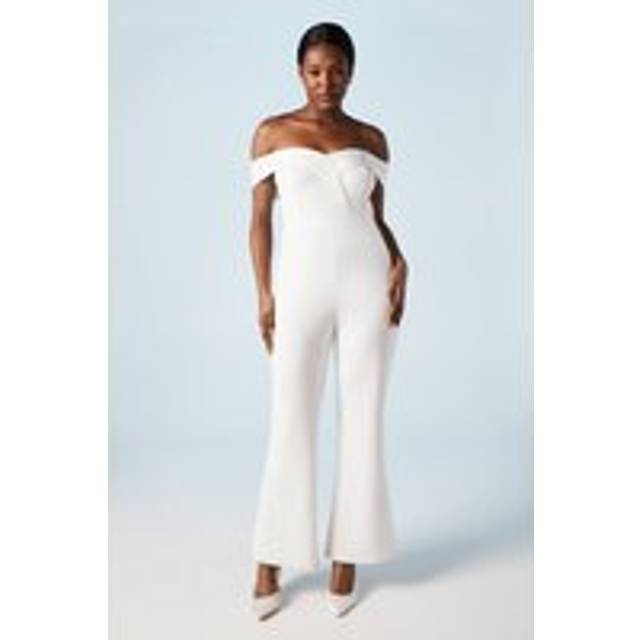 Sweetheart Stretch Crepe Bardot Bridal Jumpsuit - Ivory - 16
