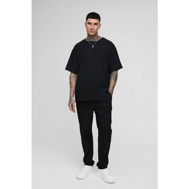 Tall Pleated Oversized T-Shirt & Tapered Trouser Set - Black - XL