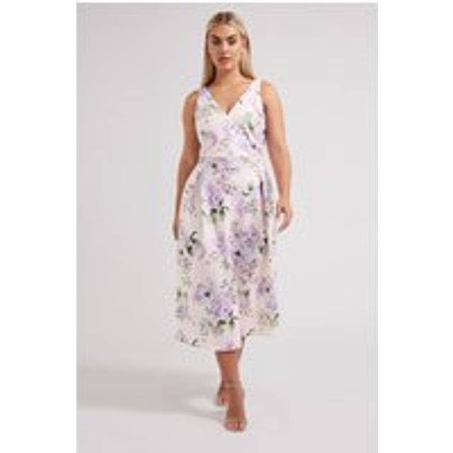 Yours London Curve Pink Floral Print Pleated Midi Dress, Women's Curve & Plus Size, Yours London - 22