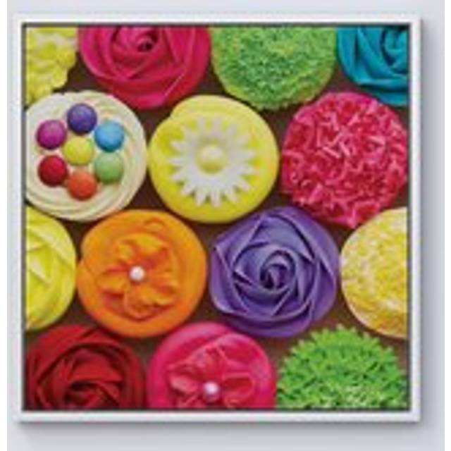Bright Colourful Cupcakes Framed Canvas - Off White - W16 inch x H16 inch