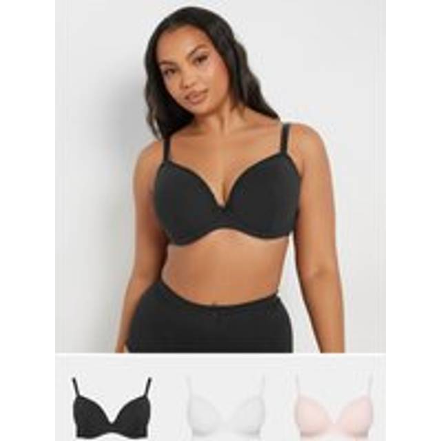 Yours 3 Pack Curve Black & Pink Cotton Padded Lace Bras - 48C