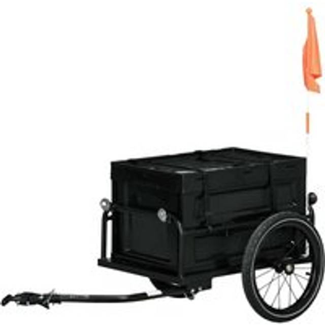 HOMCOM Bicycle Trailer With 65L Foldable Storage Box And Pneumatic Tyres, Black, Black