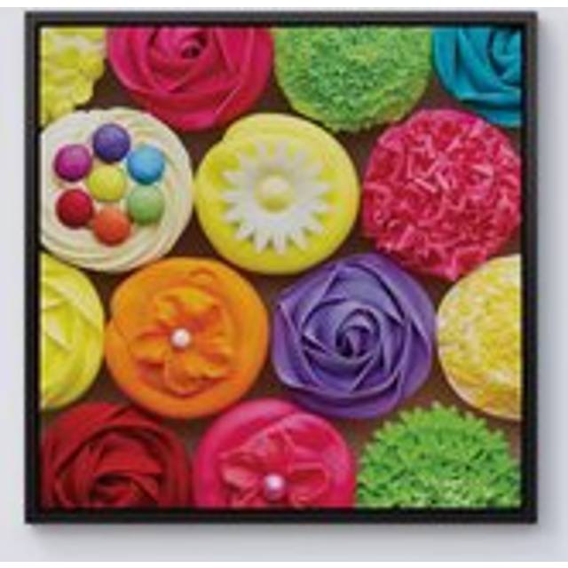 Bright Colourful Cupcakes Framed Canvas - Black - W16 inch x H16 inch