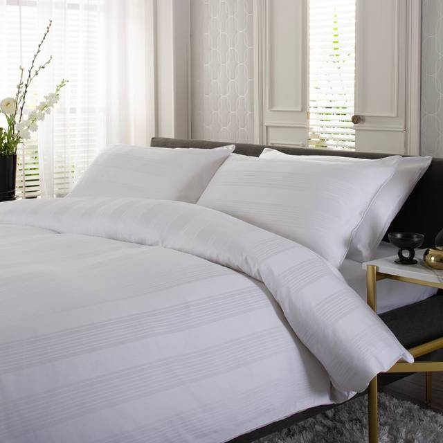 Stockholm 220TC Sateen Striped 100% Cotton Duvet Cover Set - White - Double