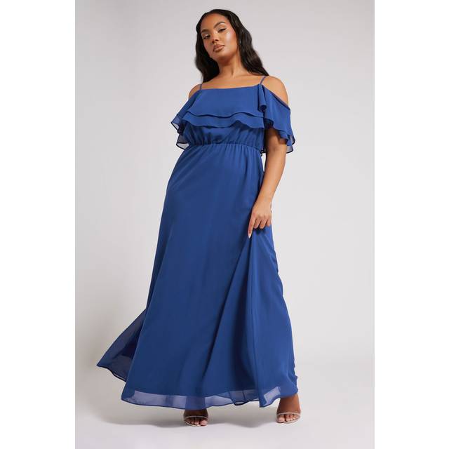 Yours London Curve Cobalt Blue Frill Cold Shoulder Maxi Dress, Women's Curve & Plus Size, Yours London - 26-28