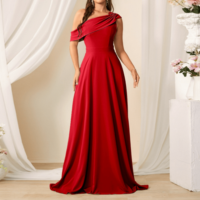 SHEIN Solid Color Asymmetric Ruffle Elegant Bridesmaid Dress